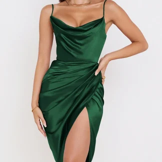 Elegant Solid High Slit Midi Dresses