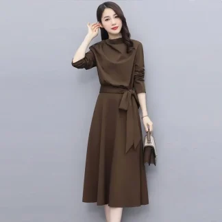 Solid Waist Tie Midi Dress