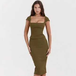 Square Neck Bodycon Midi Dress